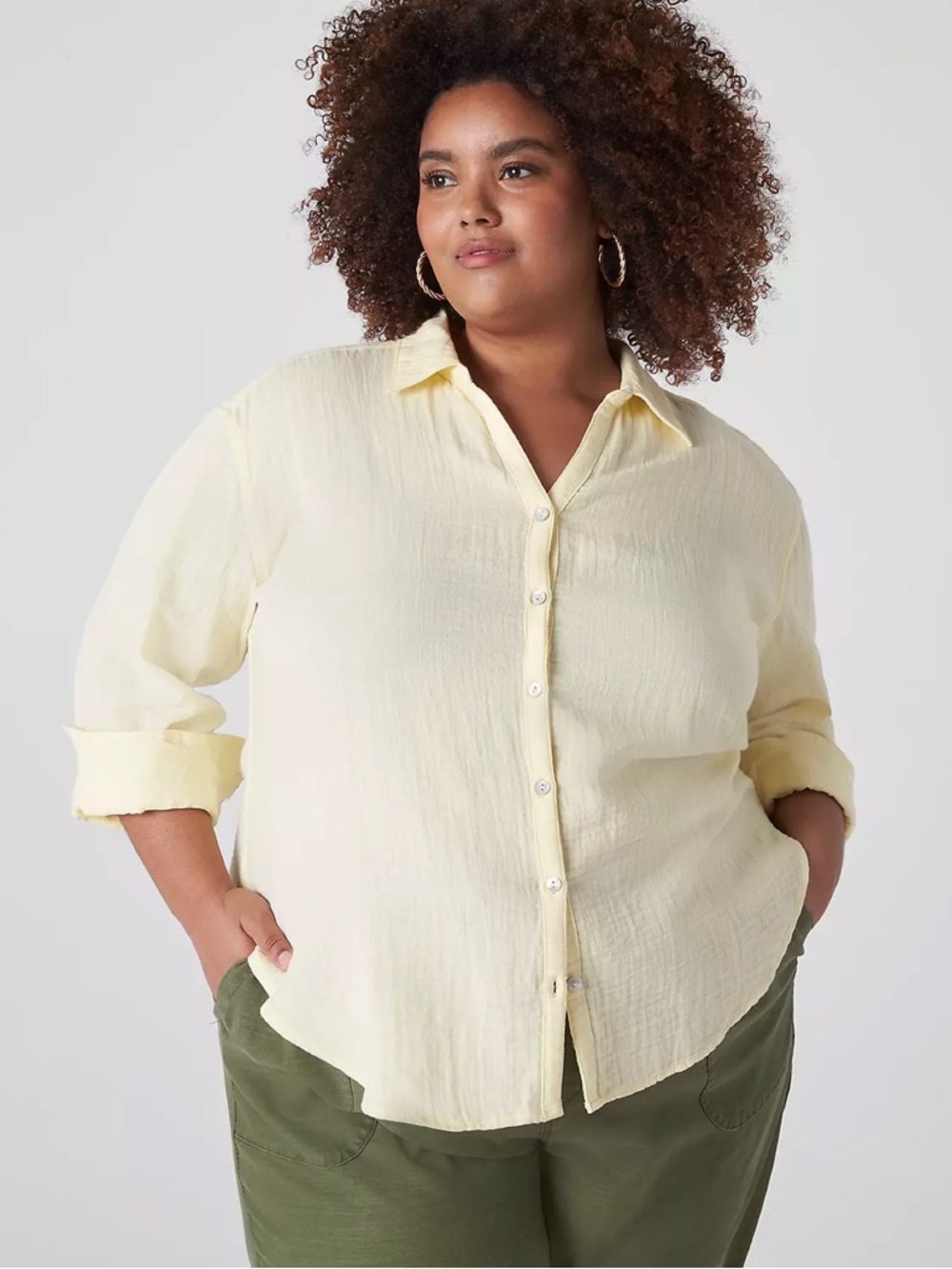 Lane Bryant Gauze Long-Sleeve Button-Down Beach Top 🍋